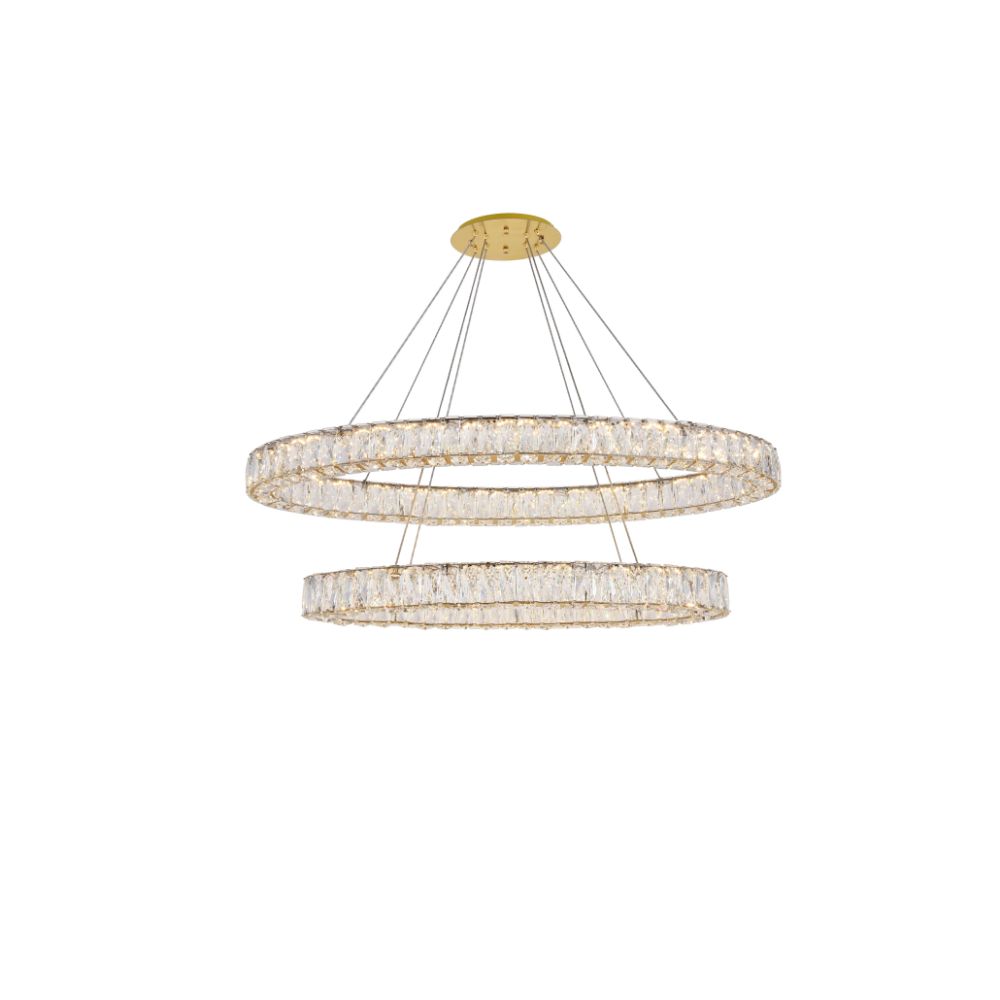Elegant Lighting 3503D48G Monroe Integrated LED light Gold Chandelier Clear Royal Cut Crystal