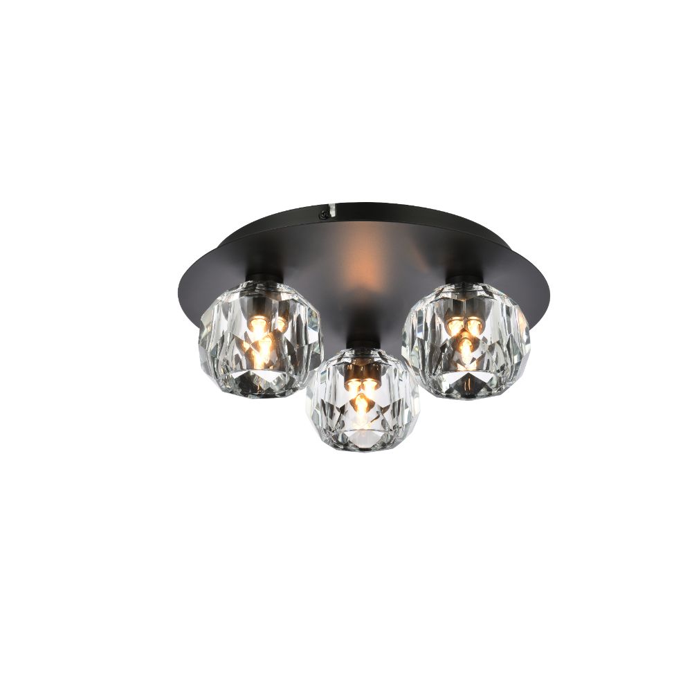 Elegant Lighting 3509F12BK Graham 3 Light Ceiling Lamp in Black 