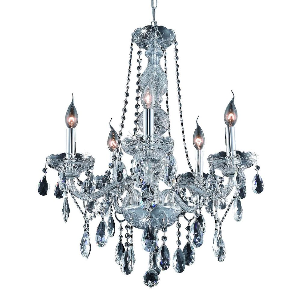 Elegant Lighting 7955D21C/RC Verona 5 Light Dining Chandelier in Chrome with Royal Cut Clear Crystal
