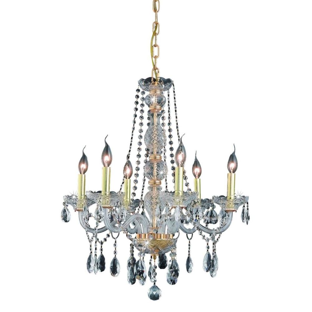 Elegant Lighting 7956D24G/RC Verona 6 Light Dining Chandelier in Gold with Royal Cut Clear Crystal
