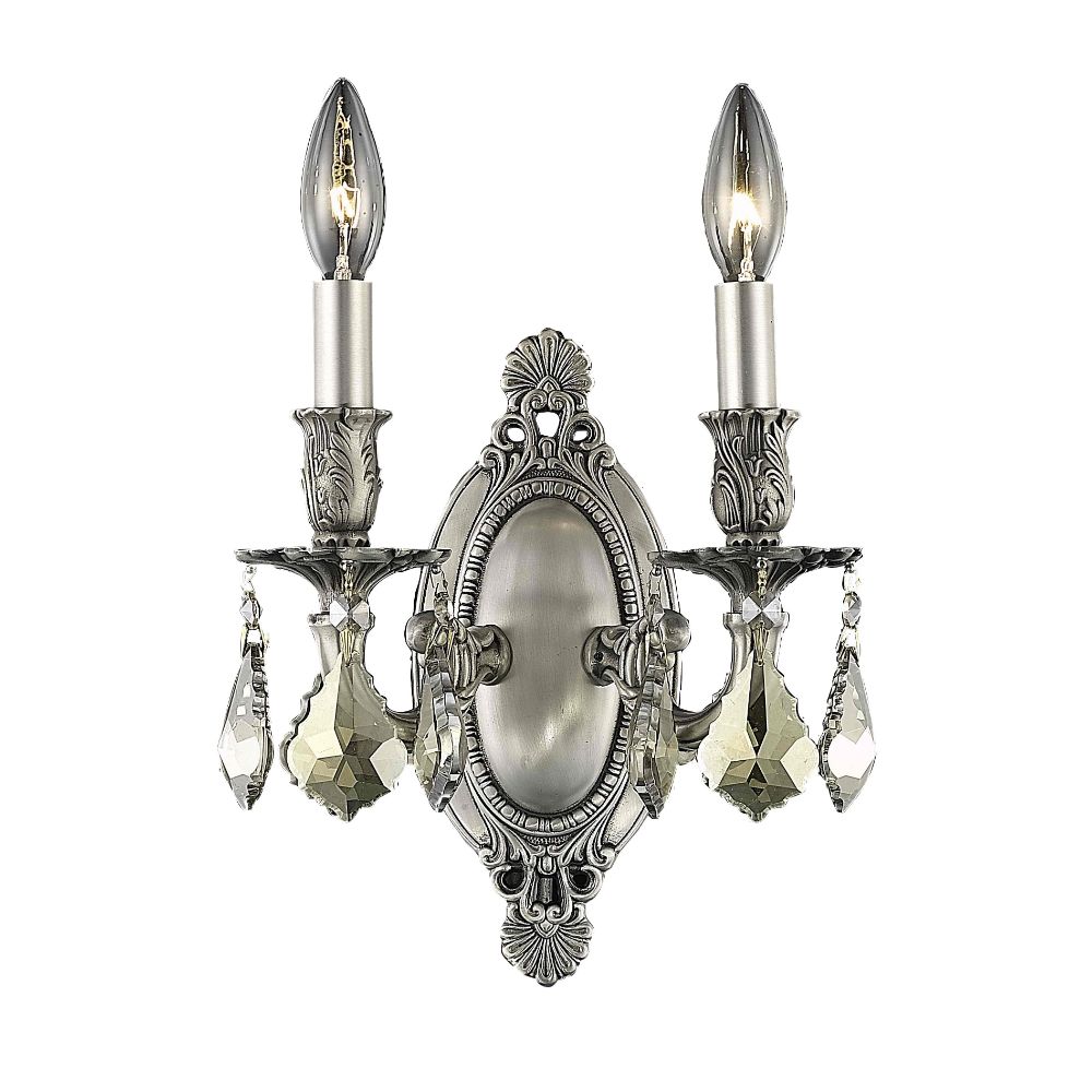 Elegant Lighting 9202W9PW-GT/RC Rosalia 2 Light Wall Sconce in Pewter with Royal Cut Golden Teak Crystal