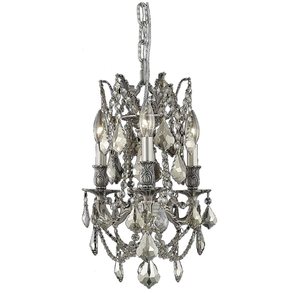 Elegant Lighting 9203D13PW-GT/RC Rosalia 3 Light Pendant in Pewter with Royal Cut Chrystals