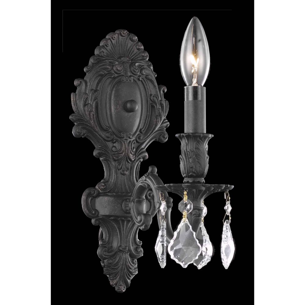 Elegant Lighting 9601W5DB/RC Monarch 1 Light Wall Sconce in Dark Bronze with Royal Cut Clear Crystal
