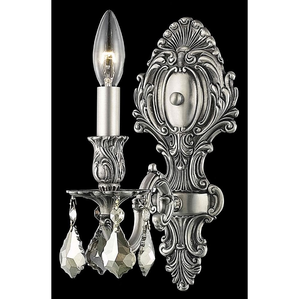 Elegant Lighting 9601W5PW-GT/RC Monarch 1 Light Wall Sconce in Pewter with Royal Cut Chrystals