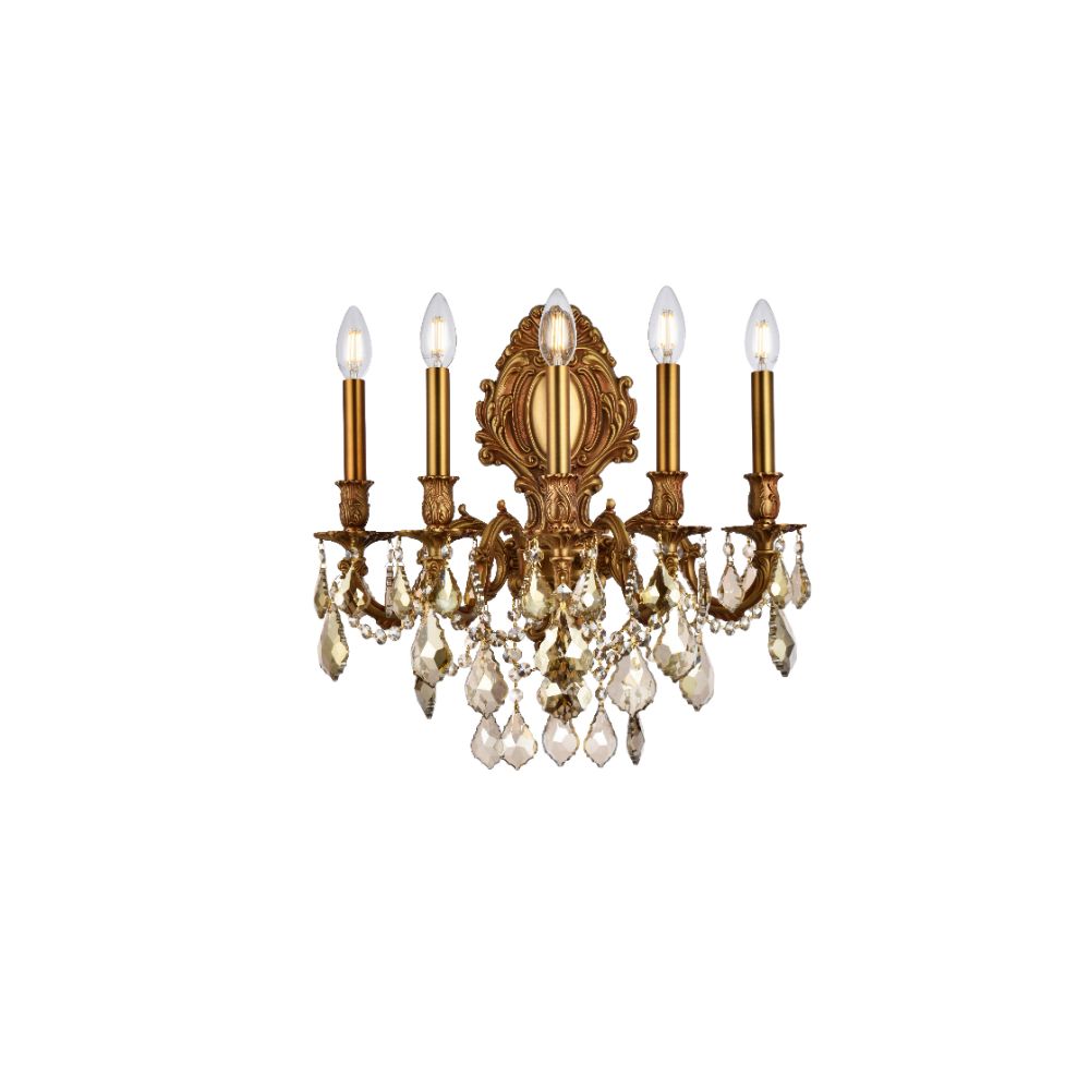 Elegant Lighting 9605W21FG-GT/RC Monarch 5 Light Wall Sconce in French Gold with Royal Cut Golden Teak Crystal