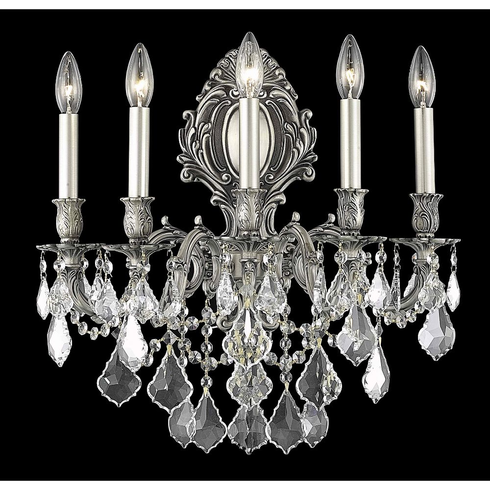 Elegant Lighting 9605W21PW/RC Monarch 5 Light Wall Sconce in Pewter with Royal Cut Clear Crystal