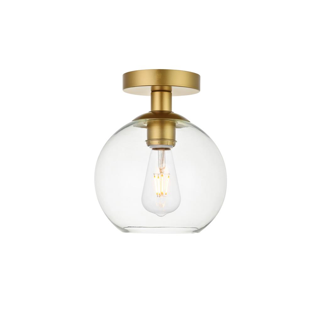 Living District by Elegant Lighting LD2204BR Baxter 1 Light Brass Flush Mount With Clear Glass
