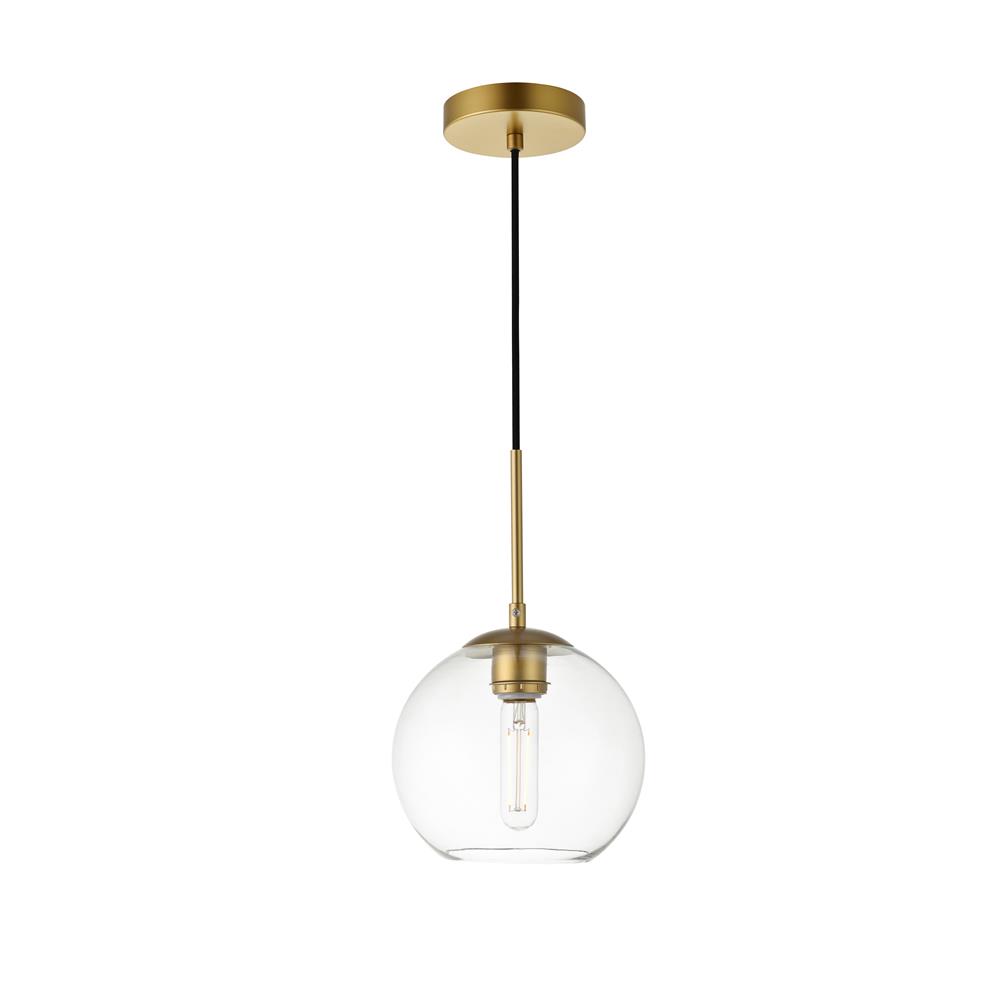 Living District by Elegant Lighting LD2206BR Baxter 1 Light Brass Pendant With Clear Glass
