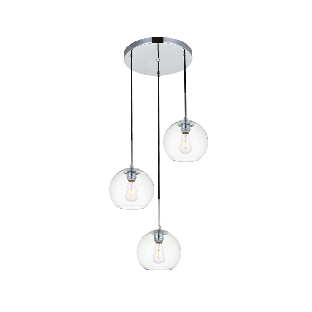 Living District by Elegant Lighting LD2208C Baxter 3 Lights Chrome Pendant With Clear Glass