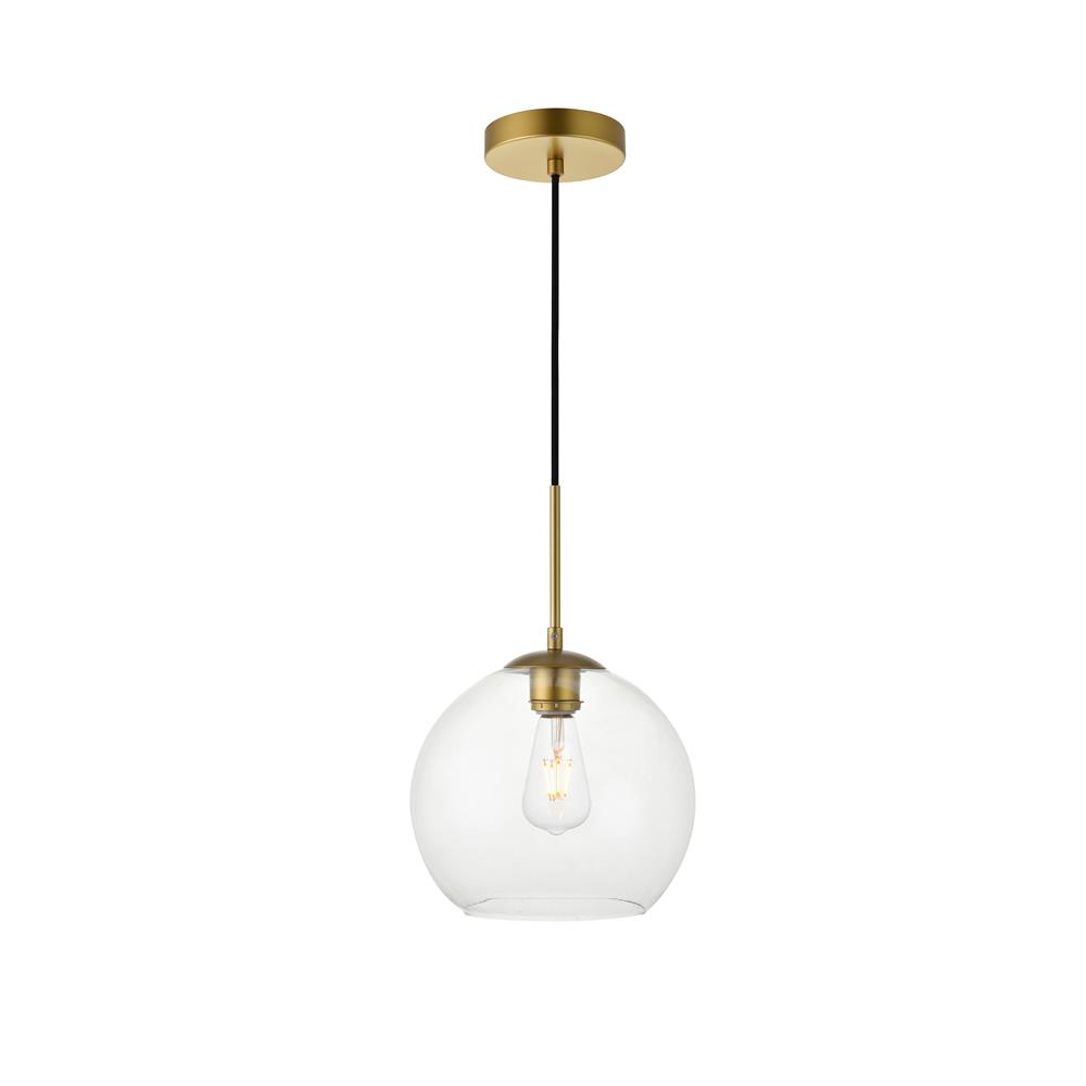 Living District by Elegant Lighting LD2212BR Baxter 1 Light Brass Pendant With Clear Glass