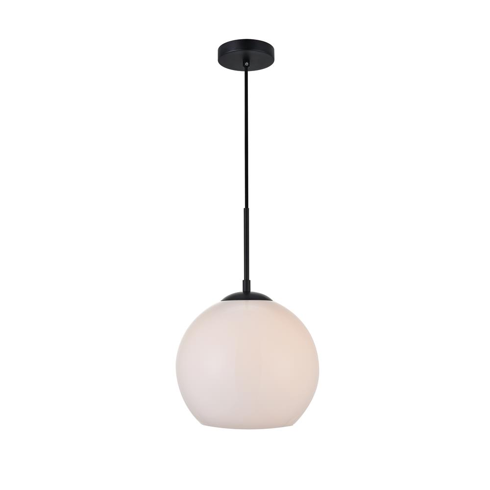 Living District by Elegant Lighting LD2213BK Baxter 1 Light Black Pendant With Frosted White Glass
