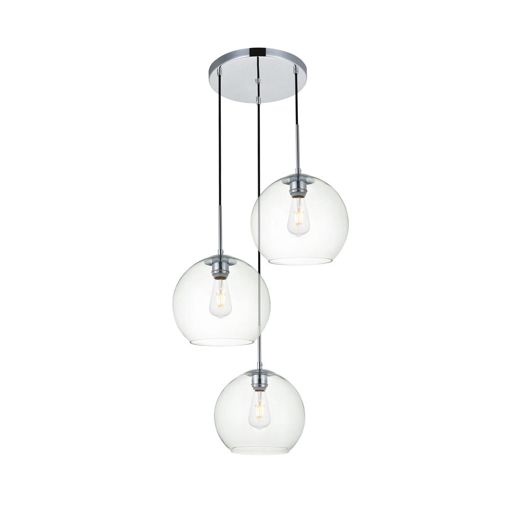 Living District by Elegant Lighting LD2214C Baxter 3 Lights Chrome Pendant With Clear Glass