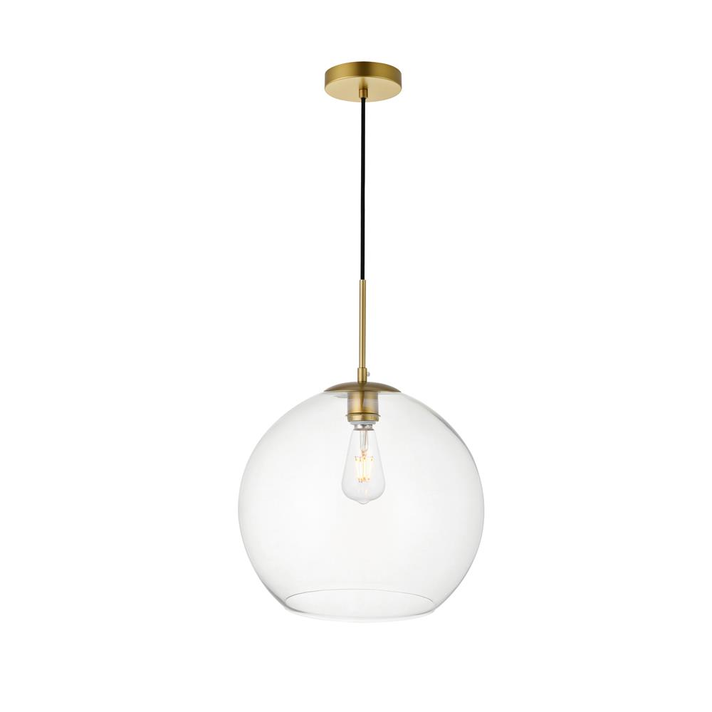 Living District by Elegant Lighting LD2216BR Baxter 1 Light Brass Pendant With Clear Glass