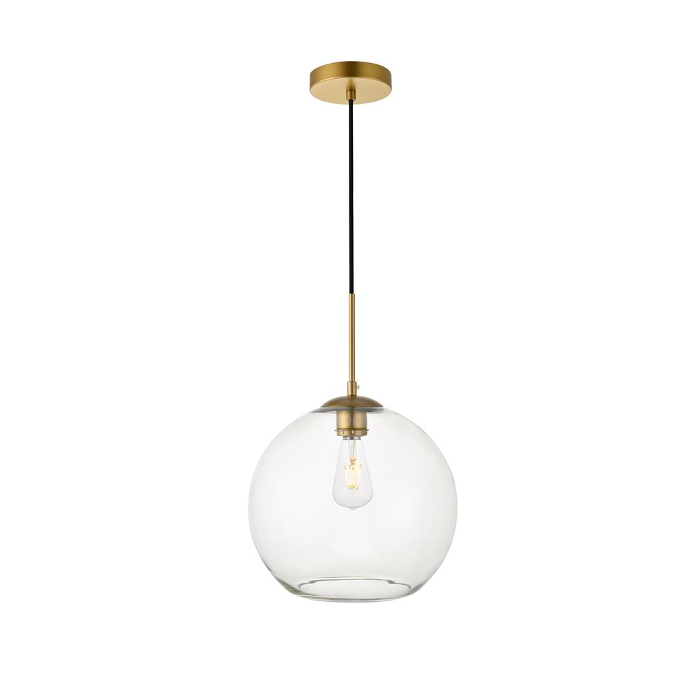 Living District by Elegant Lighting LD2224BR Baxter 1 Light Brass Pendant With Clear Glass