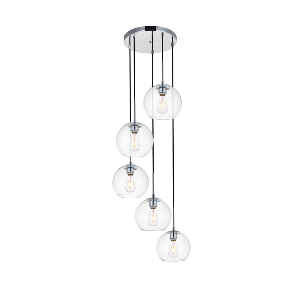 Living District by Elegant Lighting LD2226C Baxter 5 Lights Chrome Pendant With Clear Glass