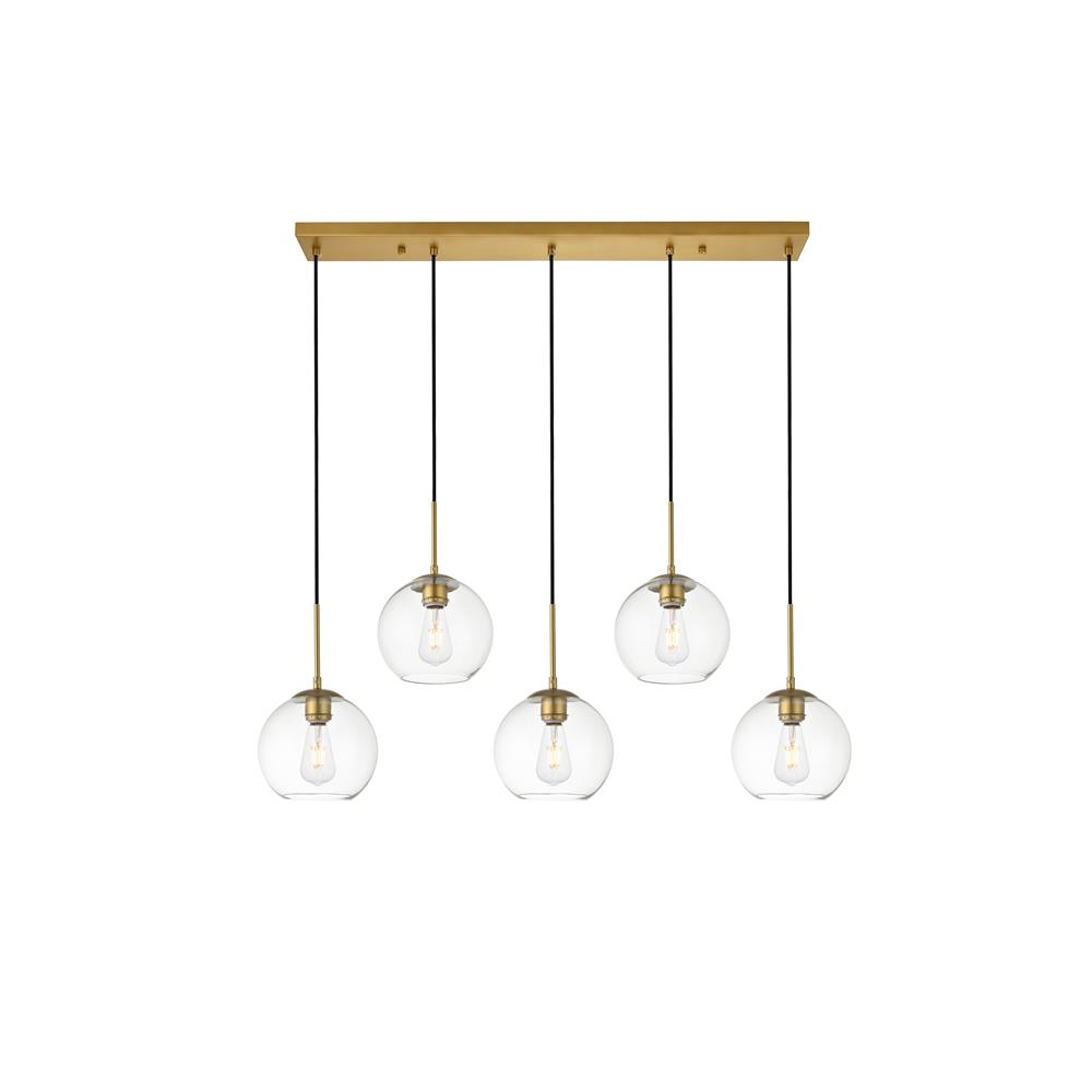 Living District by Elegant Lighting LD2228BR Baxter 5 Lights Brass Pendant With Clear Glass