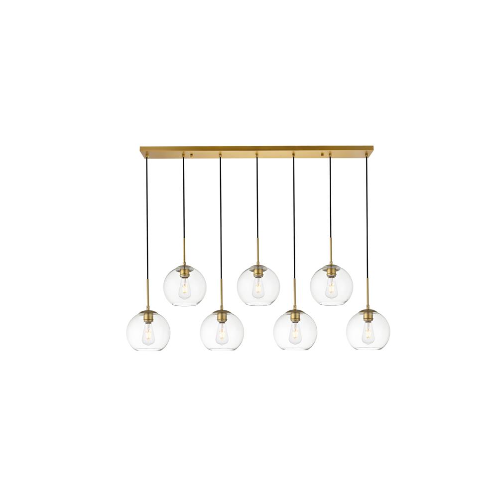 Living District by Elegant Lighting LD2230BR Baxter 7 Lights Brass Pendant With Clear Glass