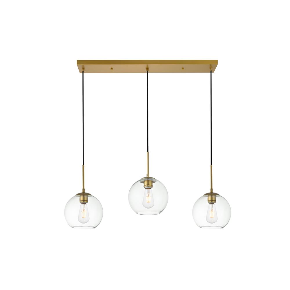 Living District by Elegant Lighting LD2236BR Baxter 3 Lights Brass Pendant With Clear Glass