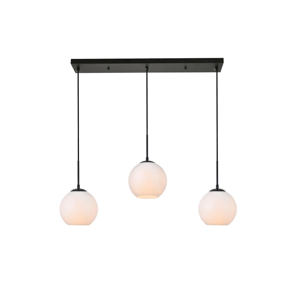 Living District by Elegant Lighting LD2237BK Baxter 3 Lights Black Pendant With Frosted White Glass