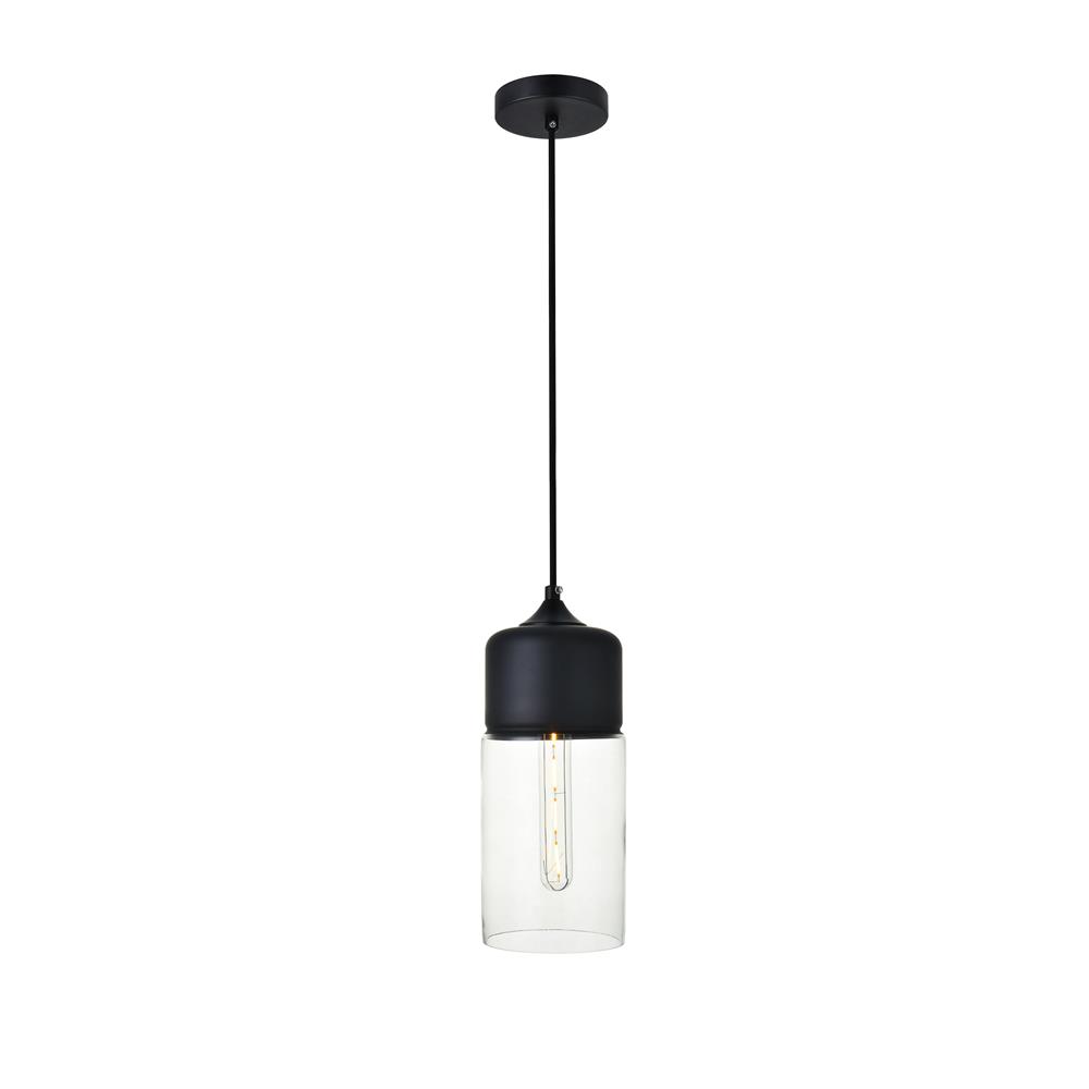 Living District by Elegant Lighting LD2240BK Ashwell 1 Light Black Pendant With Clear Glass