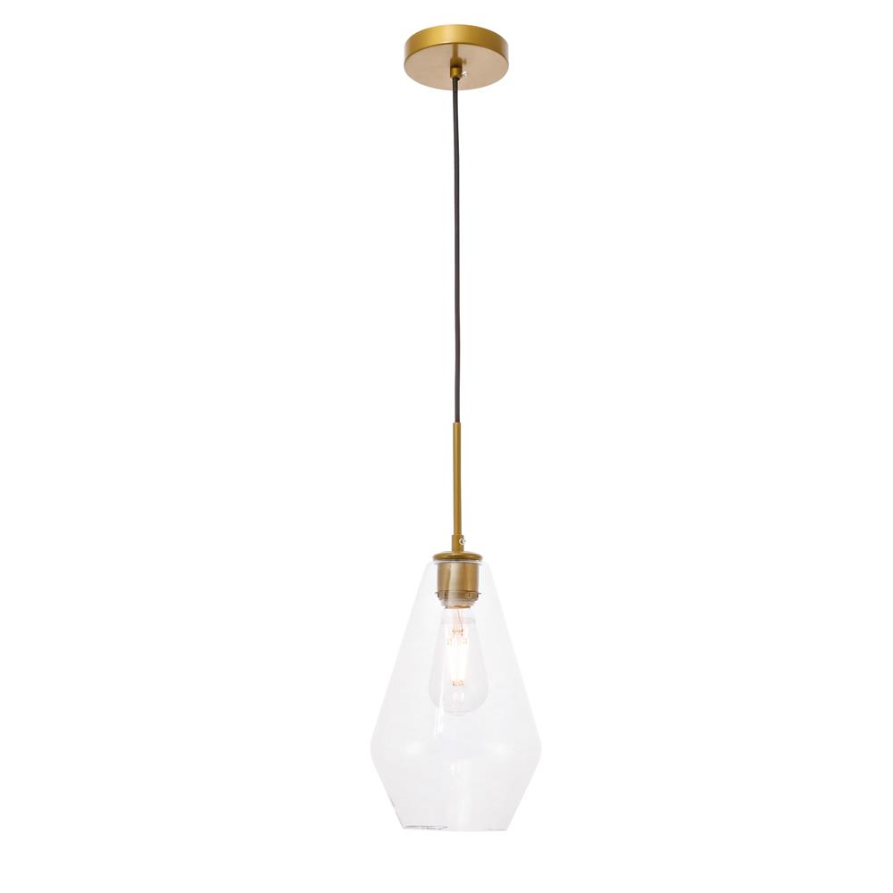 Living District by Elegant Lighting LD2260BR Gene 1 light Brass and Clear glass pendant