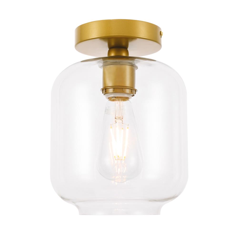 Living District by Elegant Lighting LD2270BR Collier 1 light Brass and Clear glass Flush mount