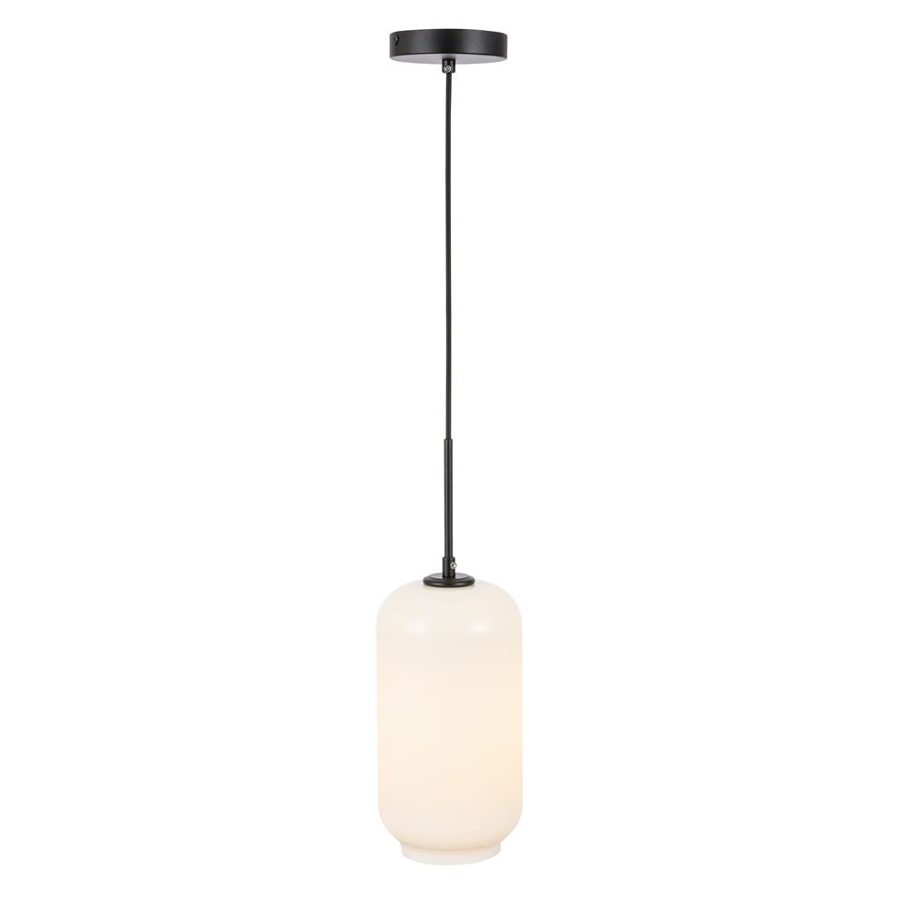Living District by Elegant Lighting LD2277BK Collier 1 light Black and Frosted white glass pendant