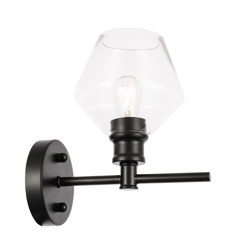 Living District by Elegant Lighting LD2308BK Gene 1 light Black and Clear glass Wall sconce