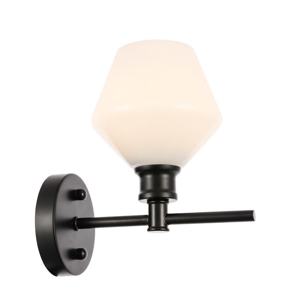 Living District by Elegant Lighting LD2309BK Gene 1 light Black and Frosted white glass Wall sconce