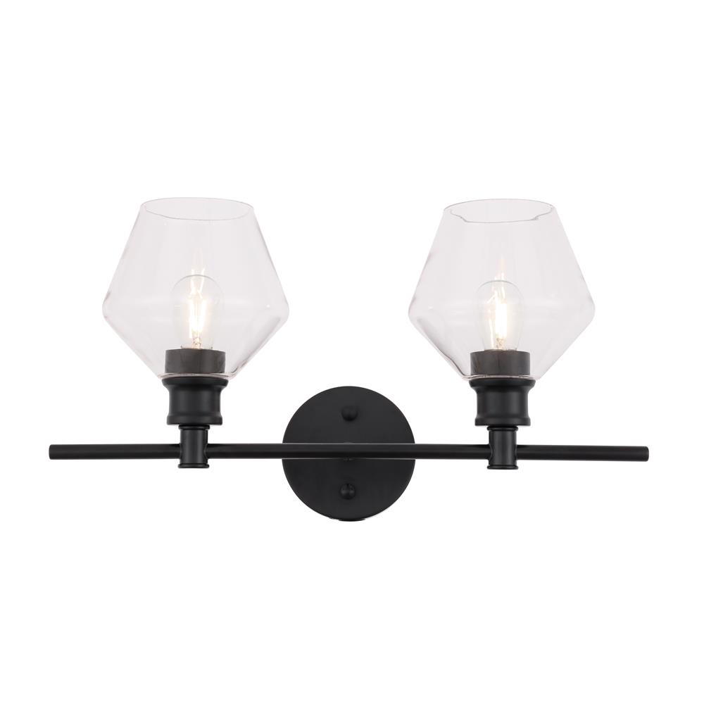 Living District by Elegant Lighting LD2312BK Gene 2 light Black and Clear glass Wall sconce