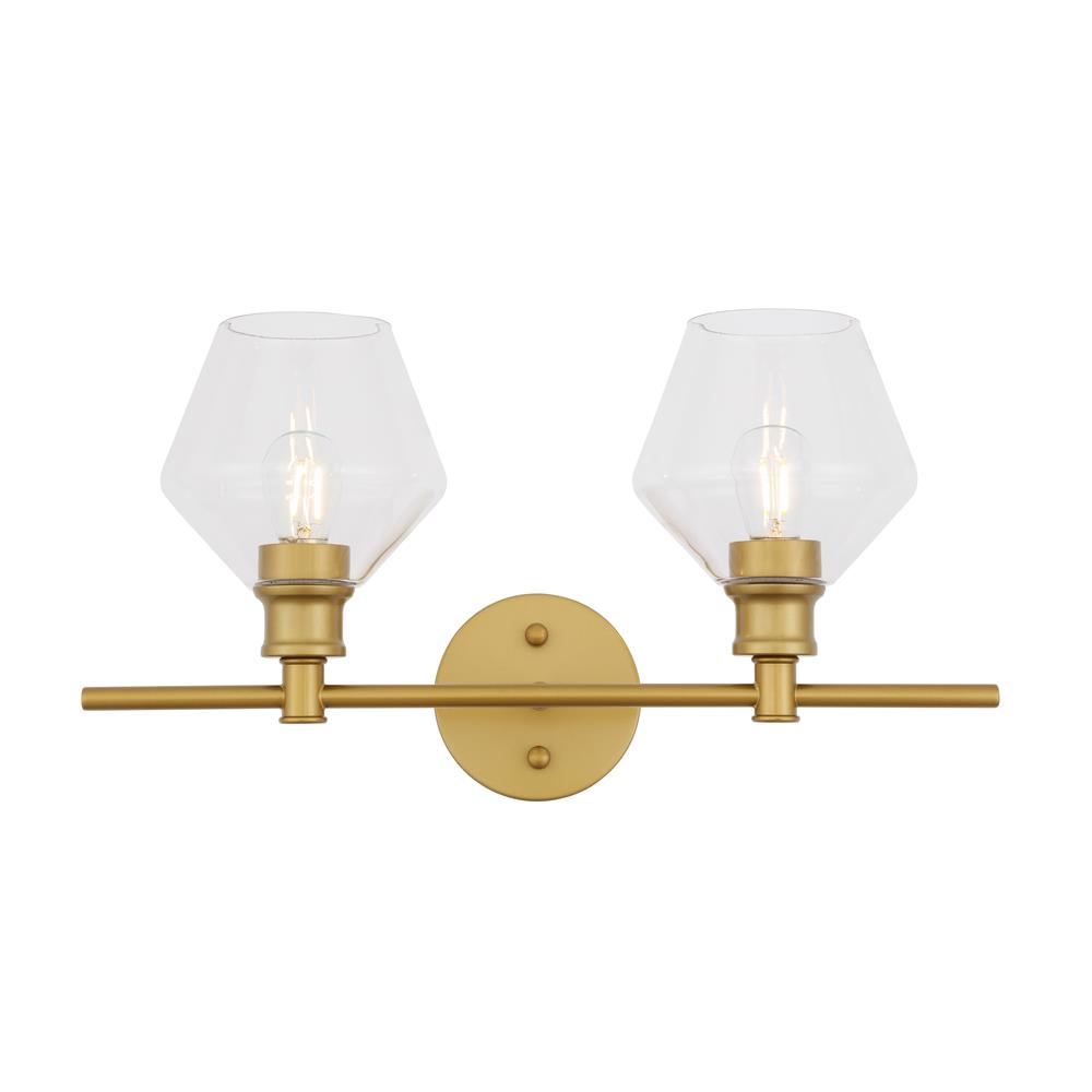 Living District by Elegant Lighting LD2312BR Gene 2 light Brass and Clear glass Wall sconce