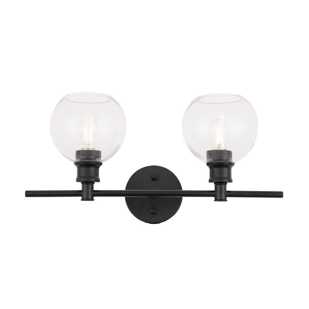 Living District by Elegant Lighting LD2314BK Collier 2 light Black and Clear glass Wall sconce