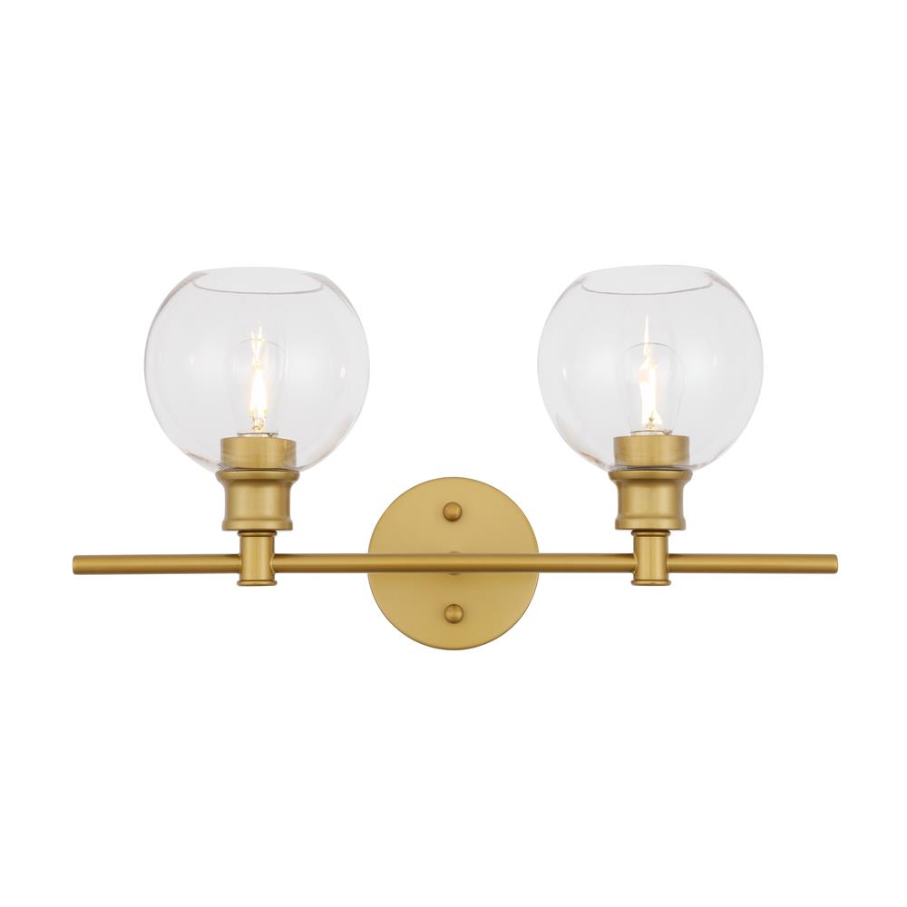 Living District by Elegant Lighting LD2314BR Collier 2 light Brass and Clear glass Wall sconce