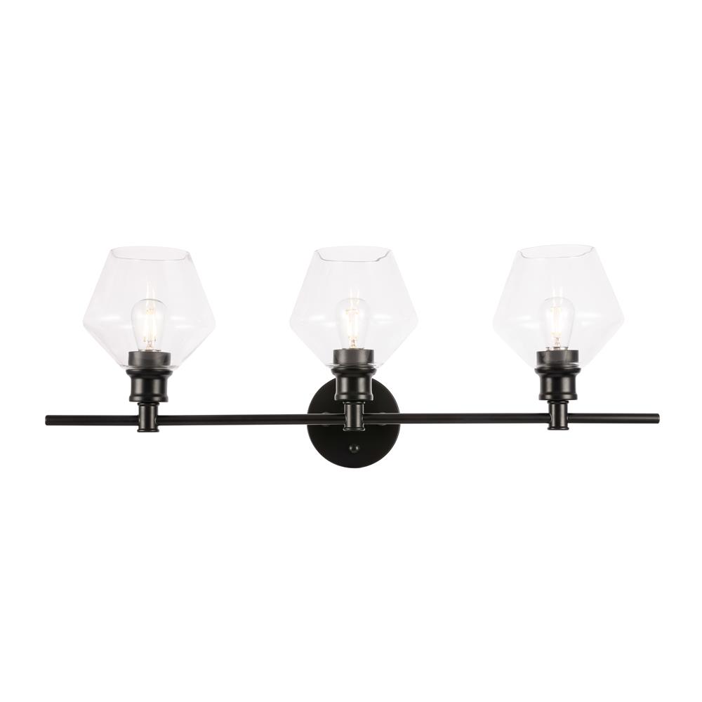 Living District by Elegant Lighting LD2316BK Gene 3 light Black and Clear glass Wall sconce