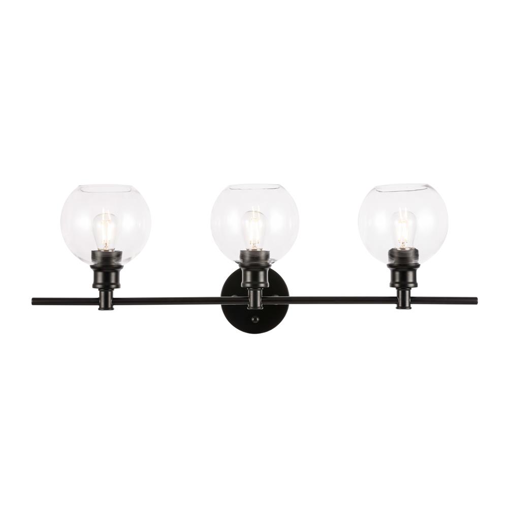 Living District by Elegant Lighting LD2318BK Collier 3 light Black and Clear glass Wall sconce