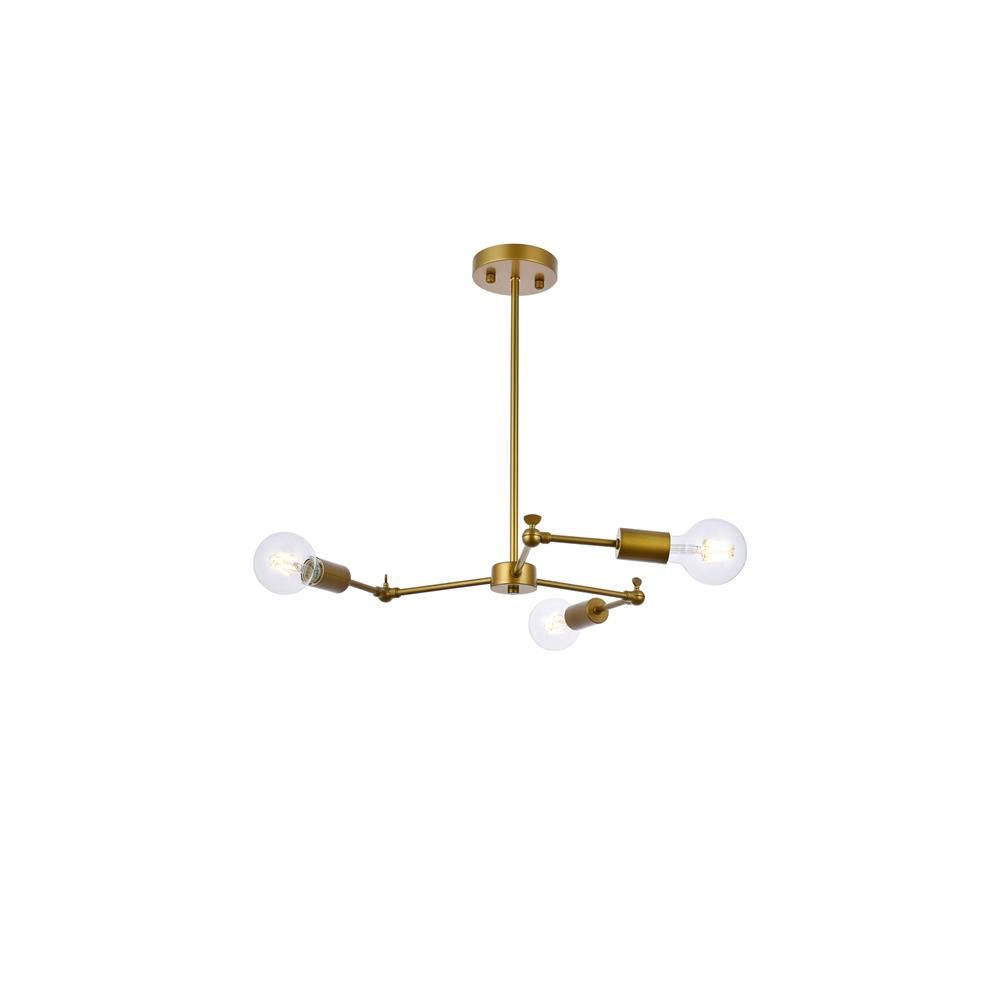 Living District by Elegant Lighting LD2340BR Furlong 3 lights brass pendant