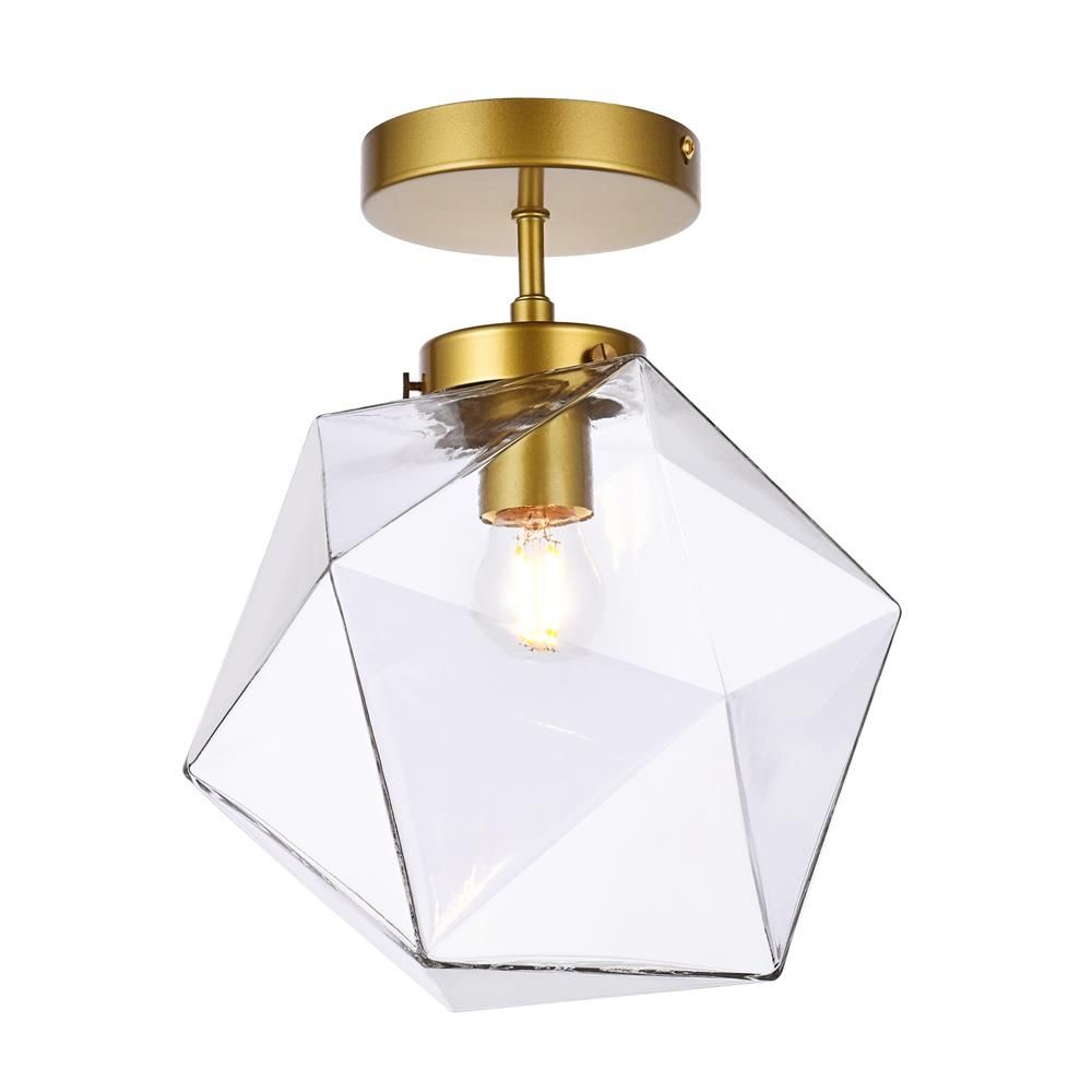 Living District by Elegant Lighting LD2346BR Lawrence 1 light brass and clear glass flush mount