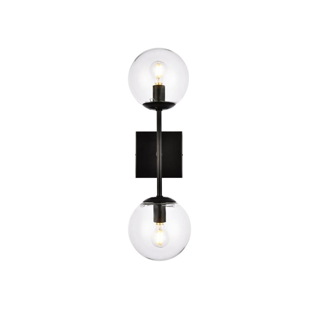 Living District by Elegant Lighting LD2357BK Neri 2 lights black and clear glass wall sconce