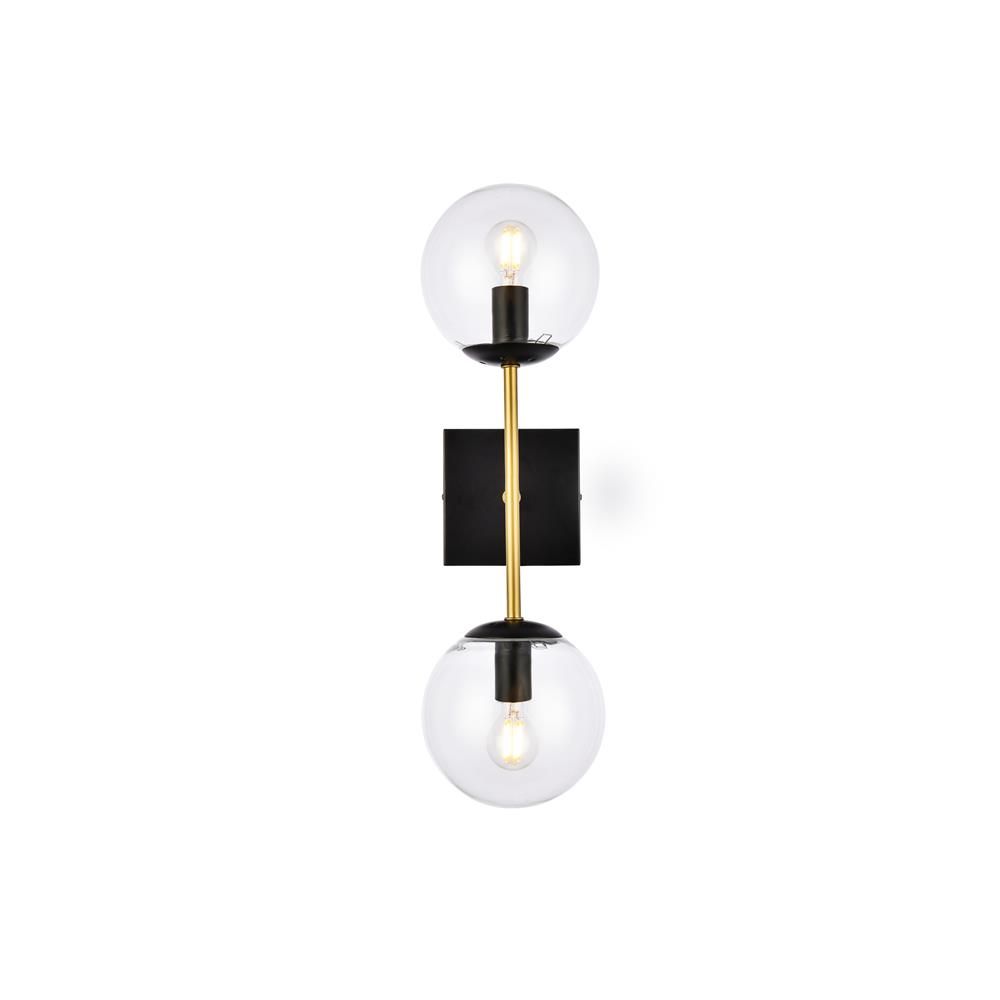 Living District by Elegant Lighting LD2357BKR Neri 2 lights black and brass and clear glass wall sconce