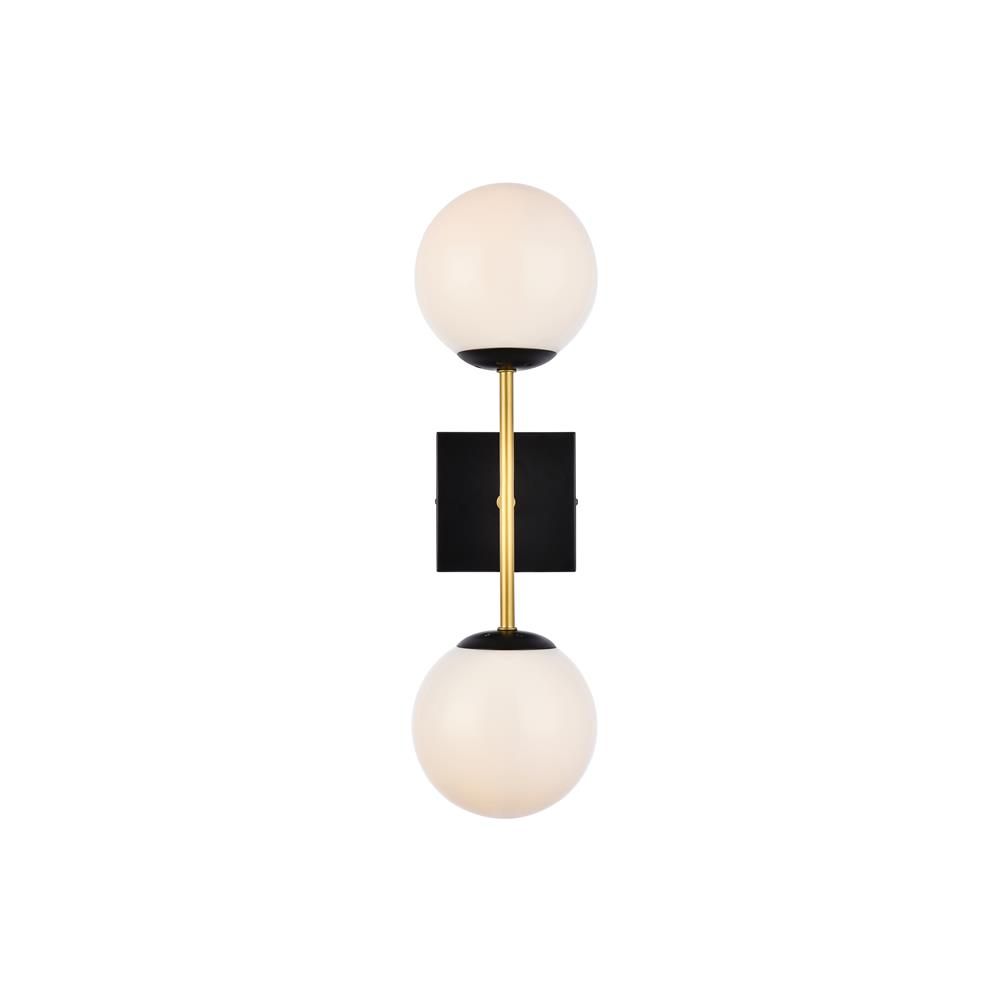 Living District by Elegant Lighting LD2358BKR Neri 2 lights black and brass and white glass wall sconce