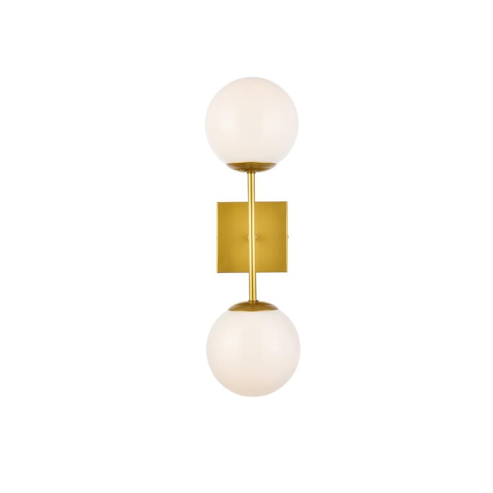 Living District by Elegant Lighting LD2358BR Neri 2 lights brass and white glass wall sconce