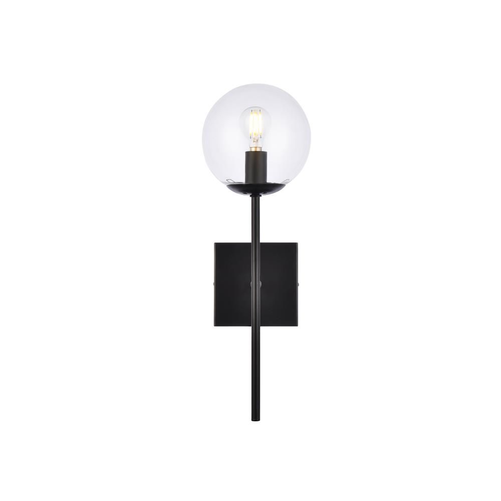 Living District by Elegant Lighting LD2359BK Neri 1 light black and clear glass wall sconce