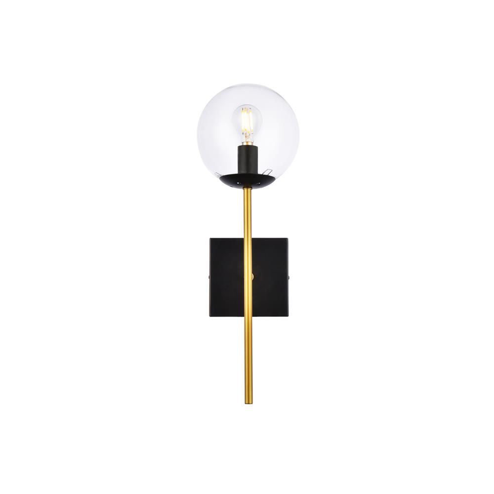 Living District by Elegant Lighting LD2359BKR Neri 1 light black and brass and clear glass wall sconce