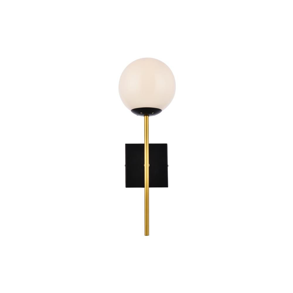 Living District by Elegant Lighting LD2360BKR Neri 1 light black and brass and white glass wall sconce