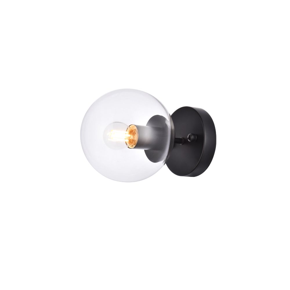 Living District by Elegant Lighting  LD2450BK Mimi Six Inch Dual Flush Mount And Bath Sconce In Black With Clear Glass