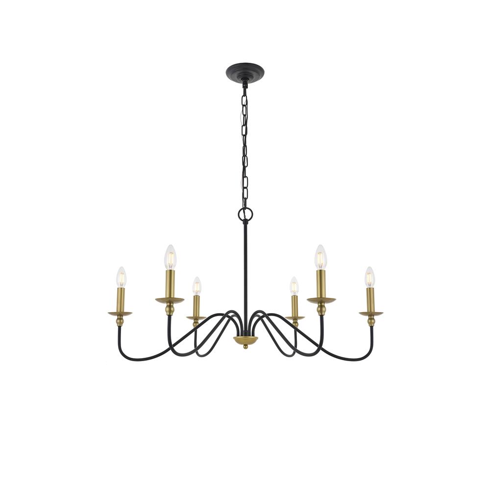 Living District by Elegant Lighting LD5006D36BR Rohan 6 lights brass chandelier 