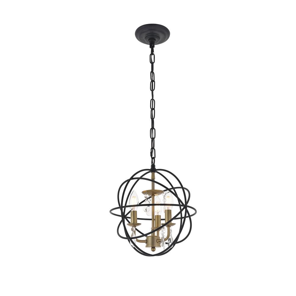 Living District by Elegant Lighting LD5055D12BRB Wallace 3 light Matte Black and Brass Pendant