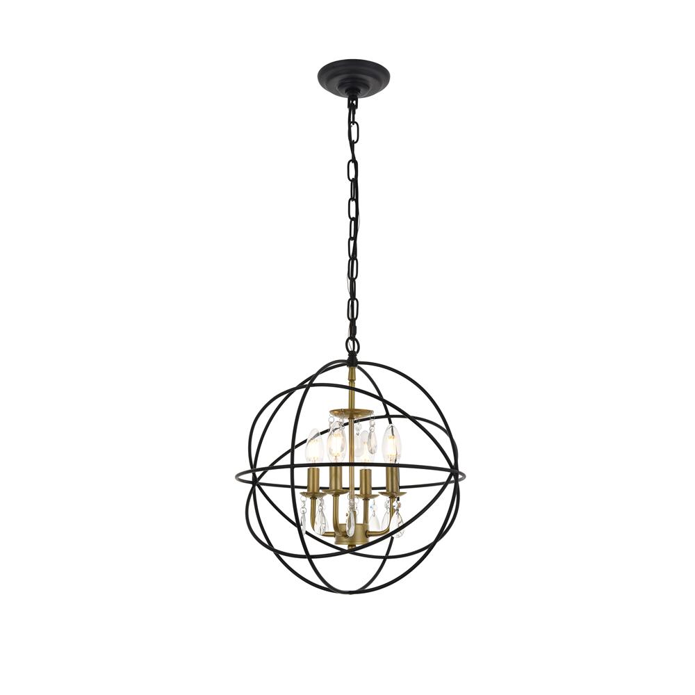 Living District by Elegant Lighting LD5055D16BRB Wallace 4 light Matte Black and Brass Pendant