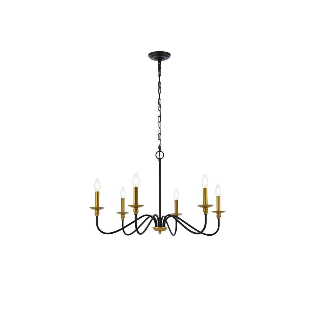 Living District by Elegant Lighting LD5056D30BRB Rohan 30 inch chandelier in matte black and brass