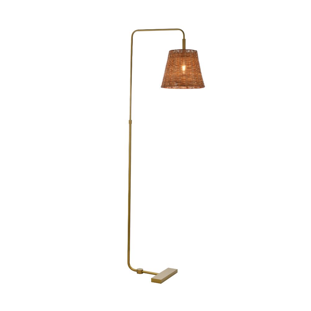 Living District by Elegant Lighting  LD5102FL24BR Flos Rattan Bell Shade Floor Lamp In Brass